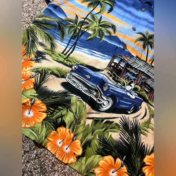 Big Dogs Vintage Hawaiian Shirt Tropical Beach Car Graphic Blue Large - Picture 3 of 12
